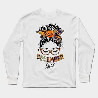 December Girl Halloween Face Wink Eyes Pumpkin Long Sleeve T-Shirt